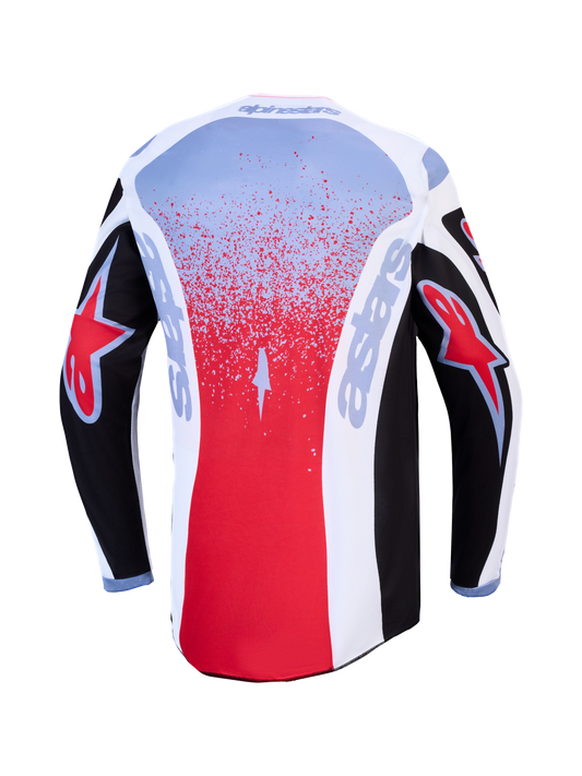 Maglia Cross Alpinestars Fluid Drag Nero/Bianco/Azzurro/Rosso Fluo