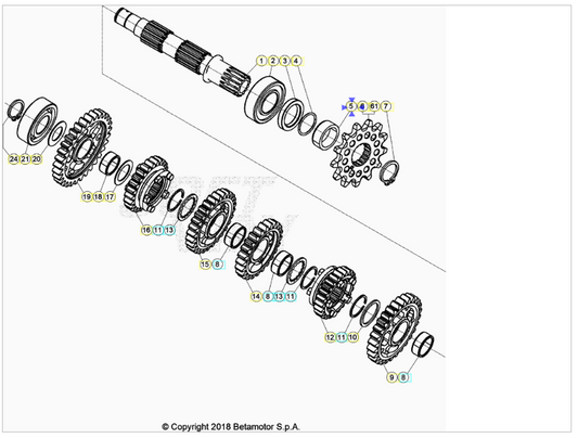 Distanziale pignone Beta RR 125/200/250/300 2T 2013-2025 Beta RR 350/390/400/430/450/480/498/520 4T 2010-2025