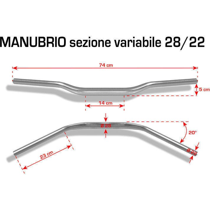 Manubrio Barracuda 28/20 mm Oro-Rosso-Blu-Argento-Nero
