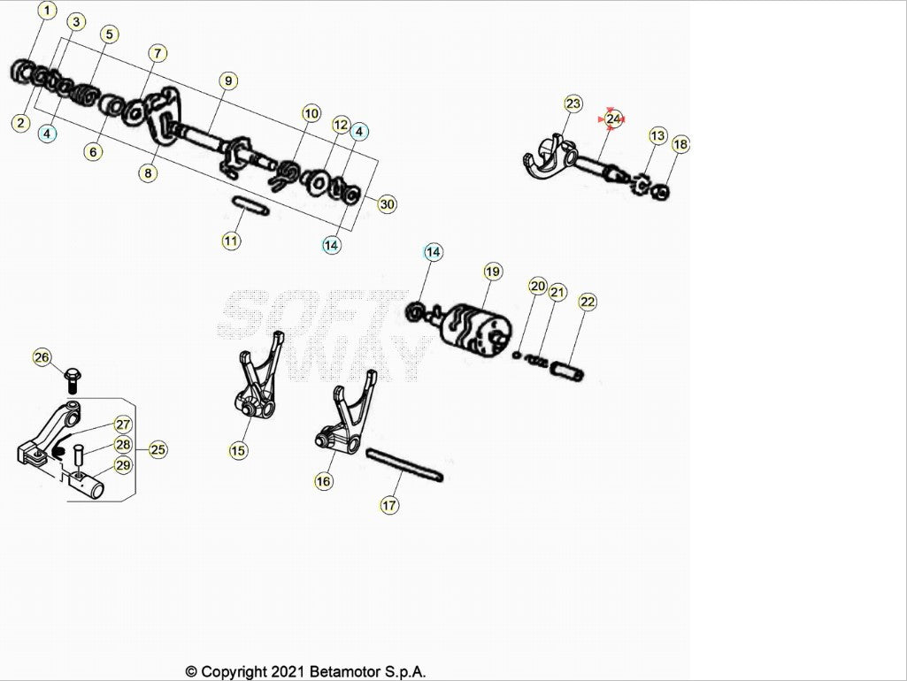 Perno guida forchetta D.7,8X72 Beta RR 50 2T 2005-2023