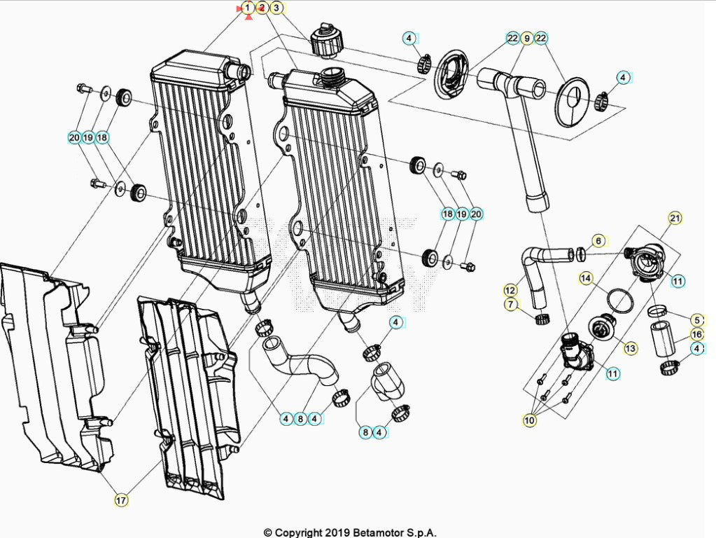 Radiatore destro Beta RR 350 390 430 480 4T (2020-2025) OEM 037390328200
