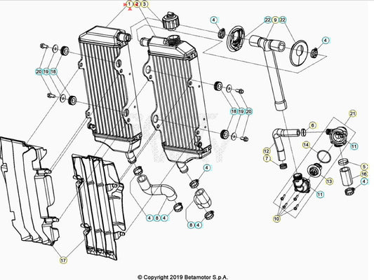 Radiatore destro Beta RR 350 390 430 480 4T (2020-2025) OEM 037390328200