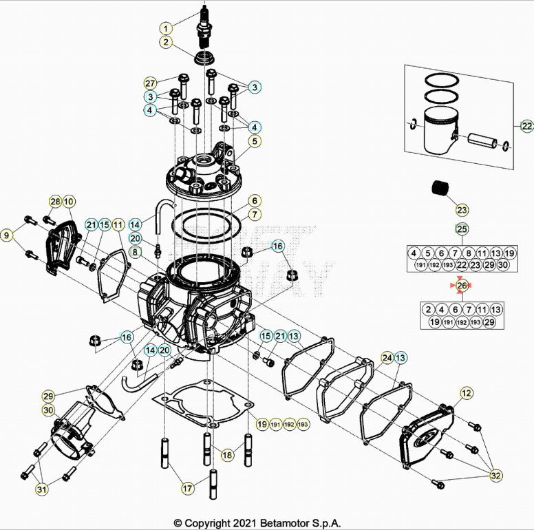 Serie smeriglio Beta RR 250/300 2T 2013-2024 Xtrainer 250/300 2T 2015-2025 XPRO 2T 2025