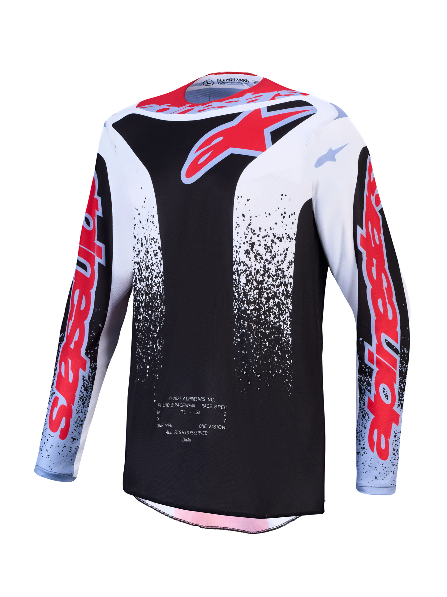 Maglia Cross Alpinestars Fluid Drag Nero/Bianco/Azzurro/Rosso Fluo