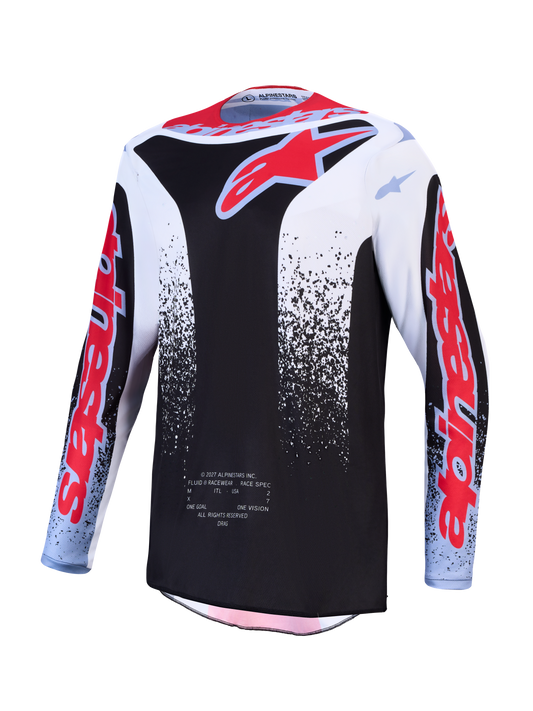 Maglia Cross Alpinestars Fluid Drag Nero/Bianco/Azzurro/Rosso Fluo