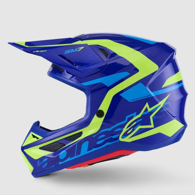 Casco Cross Alpinestars S-M7 Deed Blu / Giallo Fluo
