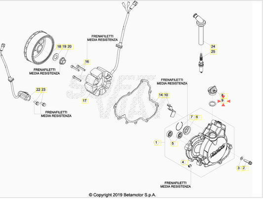 Anello Oring Tappo Carico Olio 16x3 RR 250 / 300 (2013-2017) - RR 4T (2010-2026) - RX 4T (2024-2026) OEM 1066340000