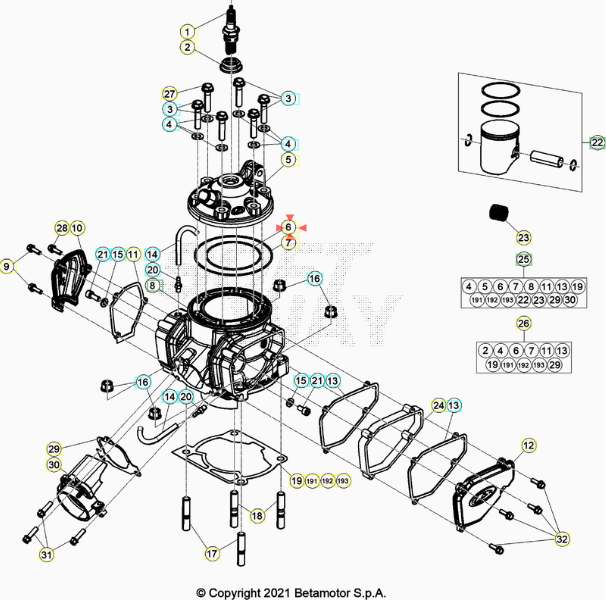 Anello oring interno testa Beta RR 300 2T 2013/2025 Xtrainer 300 2015/2025