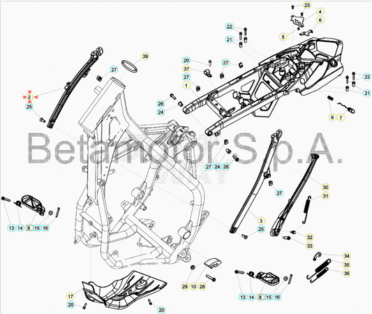 Attacco telaio posteriore destro Beta RR 125/200/250/300 2T 2013-2019 RR 350/390/400/430/450/480/498/520 4T 2010-2019