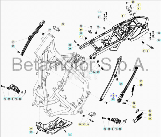 Attacco telaio posteriore sinistro Beta RR 125/200/250/300 2T 2017-2019 RR 350/390/430/480 4T 2017-2019 Xtrainer 2017-2021