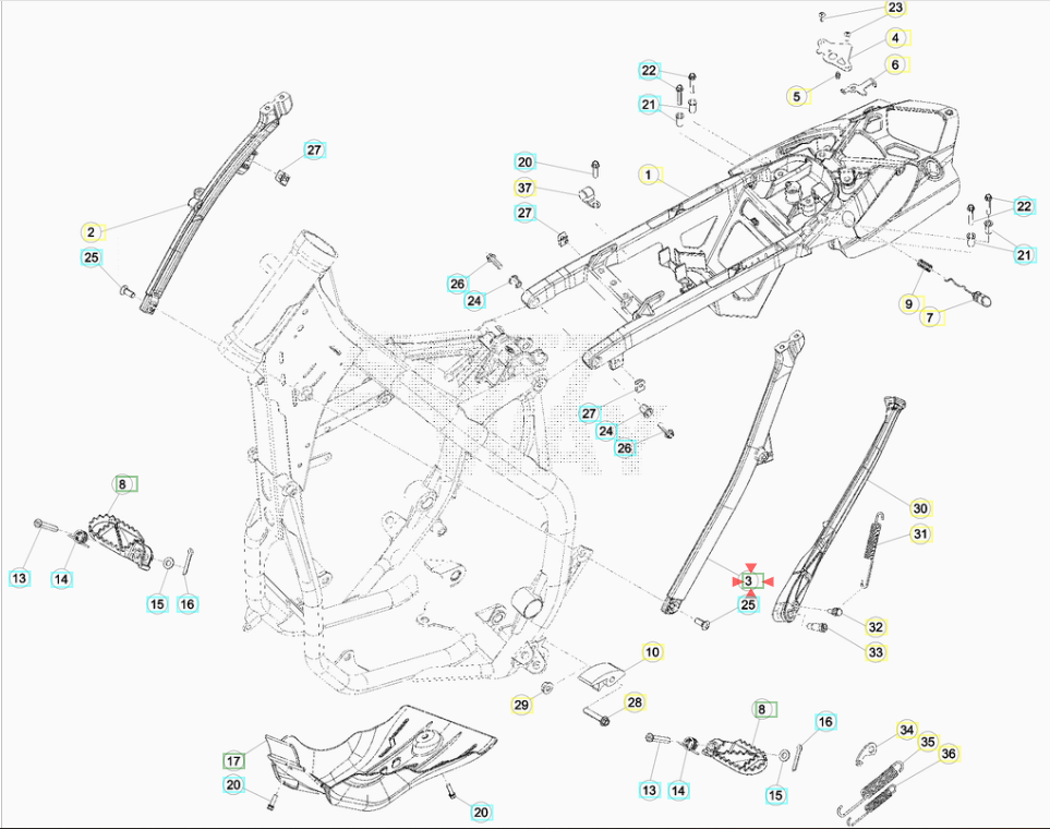 Attacco telaio posteriore sinistro Beta RR 250/300 2T 2013-2016 RR 350/390/400/430/450/480/498/520 4T 2010-2016