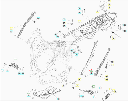 Attacco telaio posteriore sinistro Beta RR 250/300 2T 2013-2016 RR 350/390/400/430/450/480/498/520 4T 2010-2016