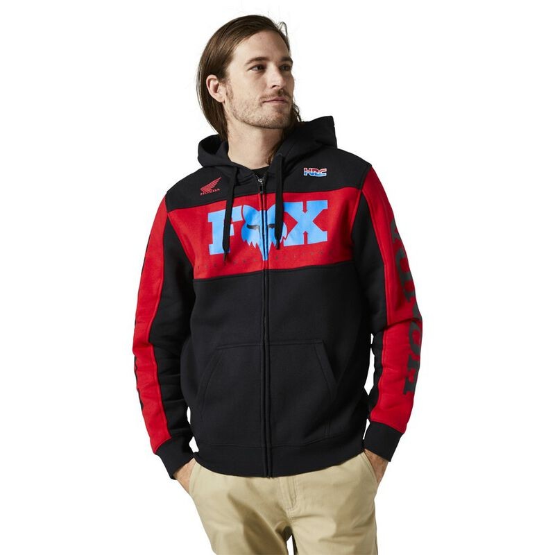 Felpa con Cappuccio e Cerniera Honda Nero/Rosso Fox