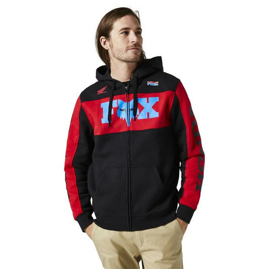 Felpa con Cappuccio e Cerniera Honda Nero/Rosso Fox