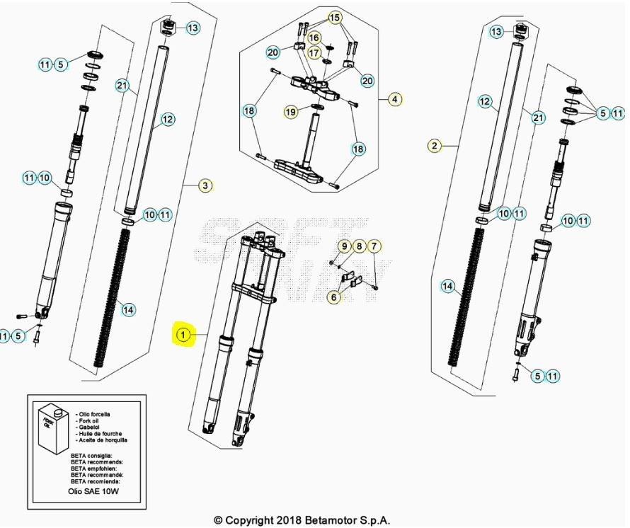 Forcella completa Beta RR 50 Enduro/Motard STANDARD (2012-2020) OEM 024340758000