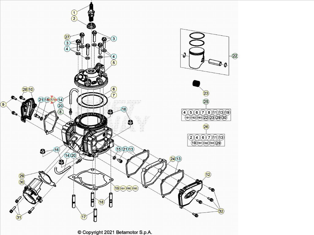 Guarnizione coperchio valvola dx Beta RR 250/300 2T 2022-2023 Xtrainer 250/300 2T 2022-2023