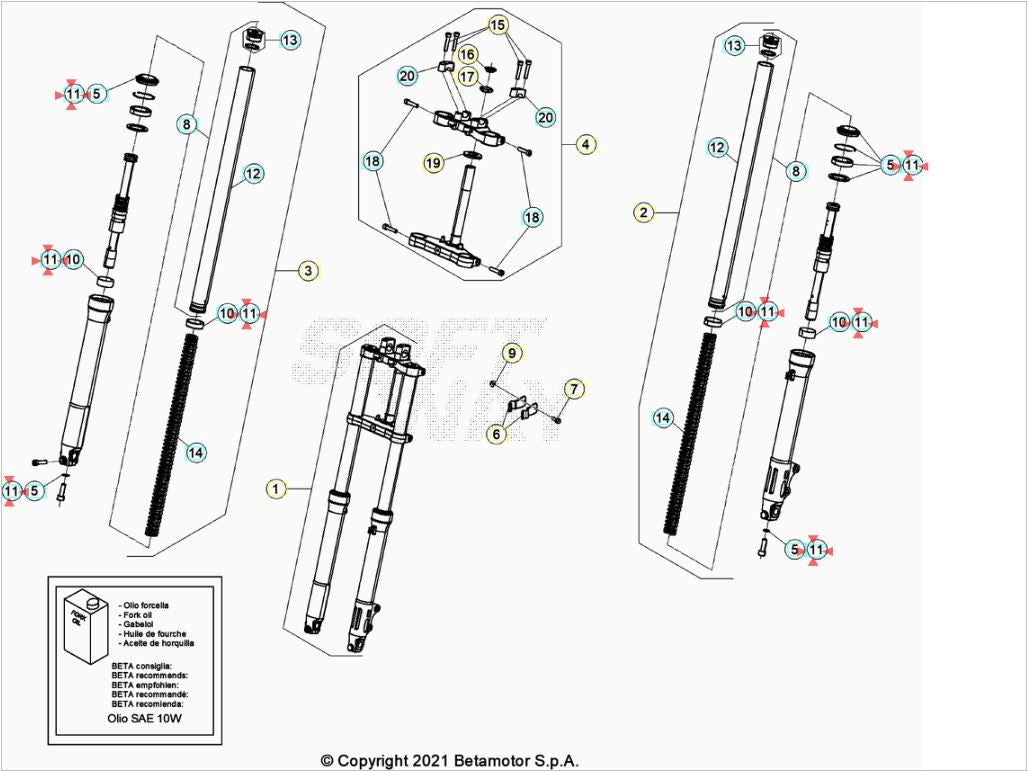 Kit forcella (anelli di tenuta + kit boccole) Beta RR 50 Enduro/Motard Standard 2012/2025