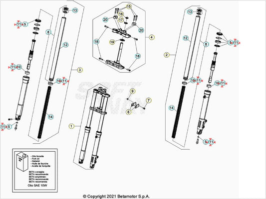 Kit forcella (anelli di tenuta + kit boccole) Beta RR 50 Enduro/Motard Standard 2012/2025