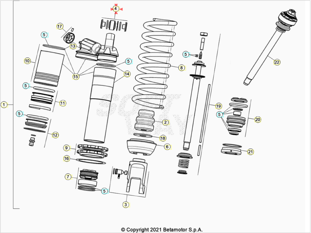 Kit revisione ammortizzatore superiore Beta RR 125/200/250/300 2T 2013-2022 RR 350/390/400/430/450/480/498/520/525 4T 2006-2022