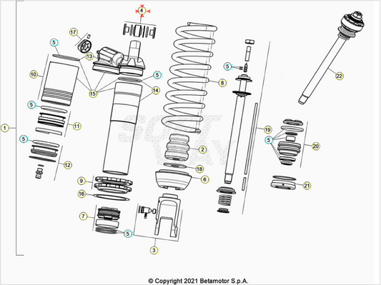 Kit revisione ammortizzatore superiore Beta RR 125/200/250/300 2T 2013-2022 RR 350/390/400/430/450/480/498/520/525 4T 2006-2022