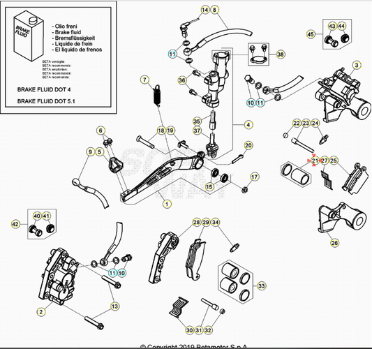 Kit revisione pinza freno posteriore Nissin Beta RR/RX 2T 4T (2005-2026) - Xtrainer OEM 037360188200