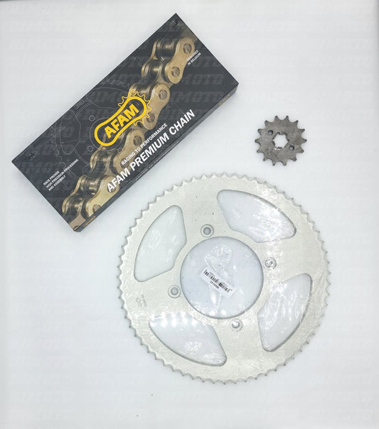 Kit Trasmissione AFAM Passo 428 Beta RR 125 4T Enduro (2005-2020) Catena, Corona e Pignone