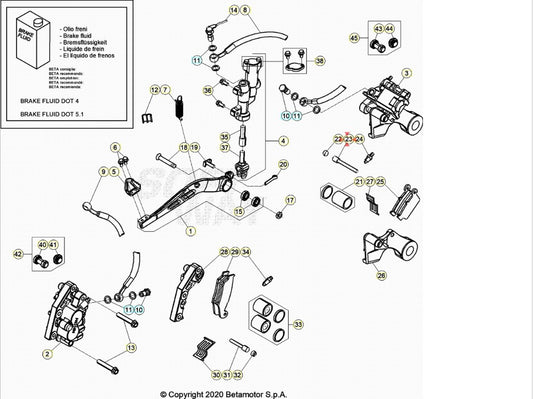 Perno pastiglie pinza posteriore Beta RR 2T 2013/2024 RR 4T 2005/2024 Xtrainer 2015/2024