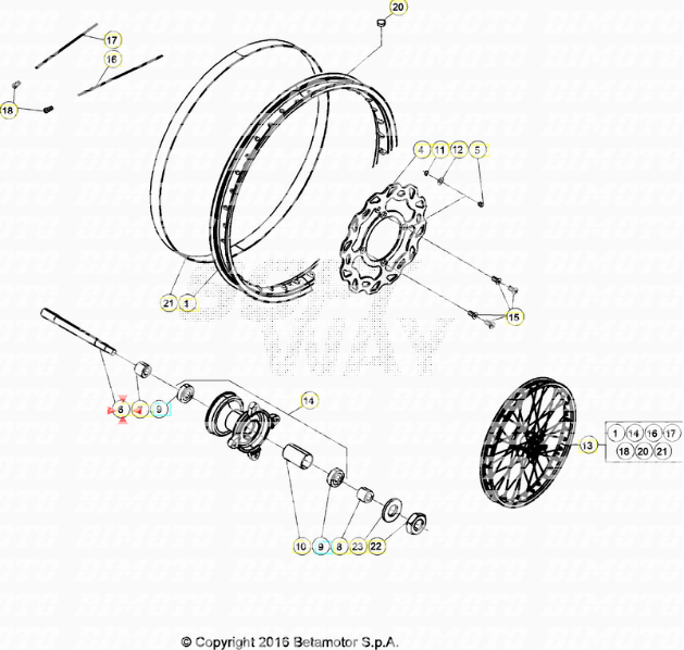 Perno ruota anteriore Beta RR 50 versione Sport 2012/2021 RR 125 AC 2010/2016