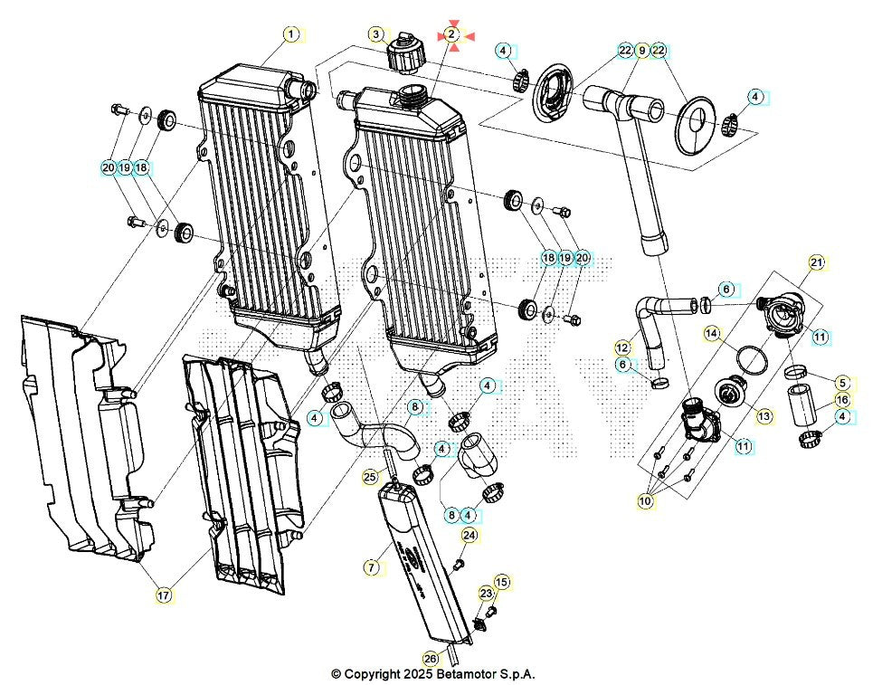 Radiatore sinistro Beta RR 350 390 430 480 4T X-PRO (2026) RX 450 4T (2026) OEM 037390428200