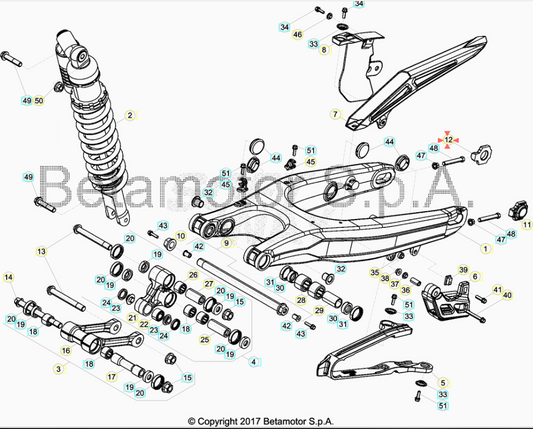 Registro tendicatena destro Beta RR 125/200/250/300 2T 350/390/400/430/450/480/498/520/525 4T 2005/2022