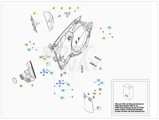 Ricettacolo coperchio scatola filtro Beta RR 250/300 2T 2013-2015 RR 350/390/400/430/450/480/498/520 4T 2010-2015