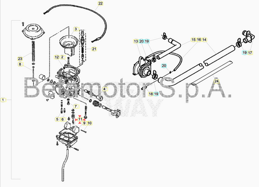 Spillo e portaspillo galleggiante carburatore Beta Alp 200 2007/2018 Urban 200 2011/2012