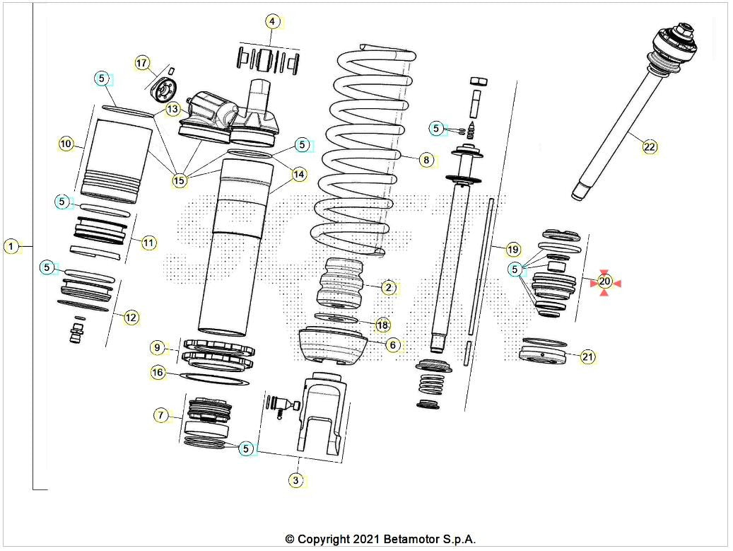 Testina completa monoammortizzatore Sachs Beta RR 125/200/250/300 2T RR 350/390/430/480 4T 2020-2025