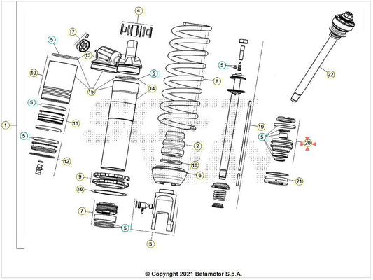 Testina completa monoammortizzatore Sachs Beta RR 125/200/250/300 2T RR 350/390/430/480 4T 2020-2025
