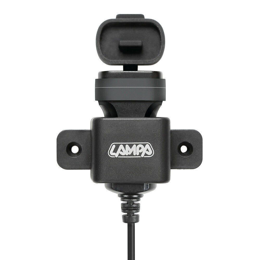 Usb Fix Omega, caricatore Usb con fissaggio a vite e connettori a forcella - 12/24V