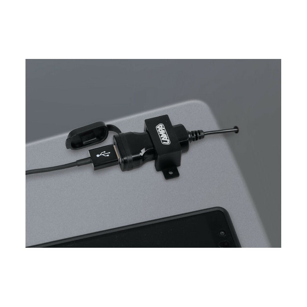 Usb Fix Omega, caricatore Usb con fissaggio a vite e connettori a forcella - 12/24V