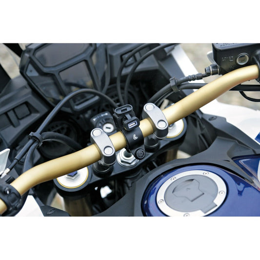 Usb-Fix Tube, caricatore Usb con fissaggio a manubrio e connettori a forcella - Fast Charge - 3000 mA - 12/24V