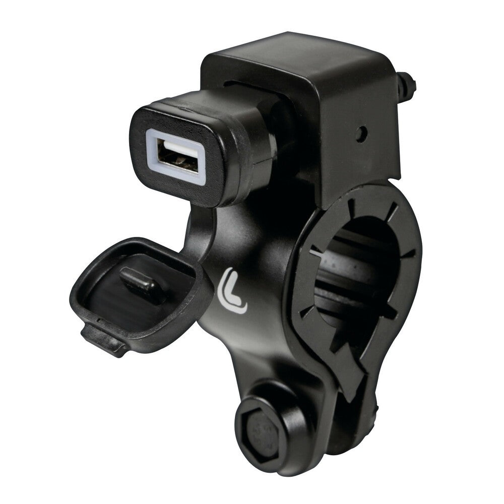 Usb-Fix Tube, caricatore Usb con fissaggio a manubrio e connettori a forcella - Fast Charge - 3000 mA - 12/24V