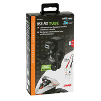 Usb-Fix Tube, caricatore Usb con fissaggio a manubrio e connettori a forcella - Fast Charge - 3000 mA - 12/24V